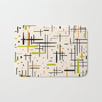  Mid-Century Modern Kinetikos Pattern in Cream, Black, Lime Green, and Orange Bath Mat Gallery Image 1