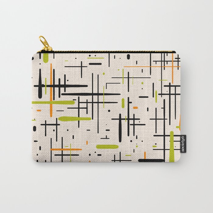  Mid-Century Modern Kinetikos Pattern in Cream, Black, Lime Green, and Orange Carry All Pouch Gallery Image 1