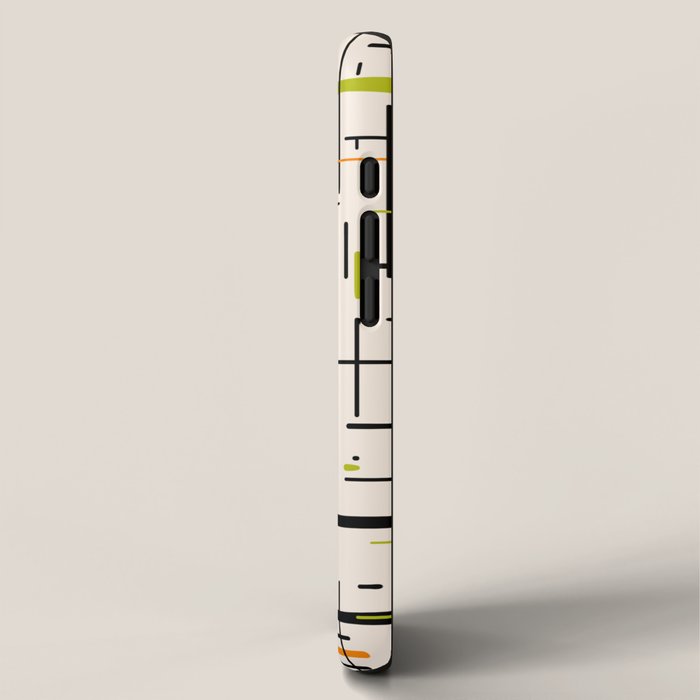  Mid-Century Modern Kinetikos Pattern in Cream, Black, Lime Green, and Orange iPhone Case Gallery Image 2