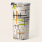 Mid-Century Modern Kinetikos Pattern in Cream, Black, Lime Green, and Orange Travel Mug Gallery Image 3