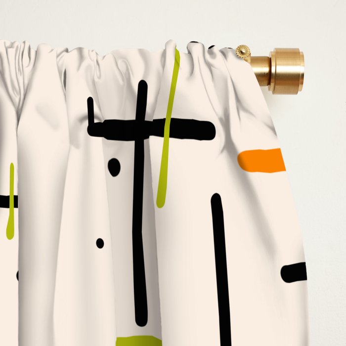  Mid-Century Modern Kinetikos Pattern in Cream, Black, Lime Green, and Orange Window Curtain Gallery Image 2