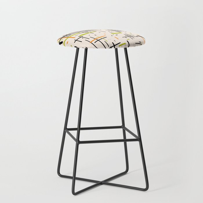  Mid-Century Modern Kinetikos Pattern in Cream, Black, Lime Green, and Orange Stool Gallery Image 1