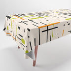  Mid-Century Modern Kinetikos Pattern in Cream, Black, Lime Green, and Orange Tablecloth Gallery Image 1