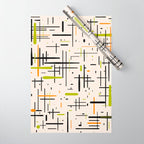  Mid-Century Modern Kinetikos Pattern in Cream, Black, Lime Green, and Orange Wrapping Paper Gallery Image 1