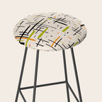  Mid-Century Modern Kinetikos Pattern in Cream, Black, Lime Green, and Orange Stool Gallery Image 2