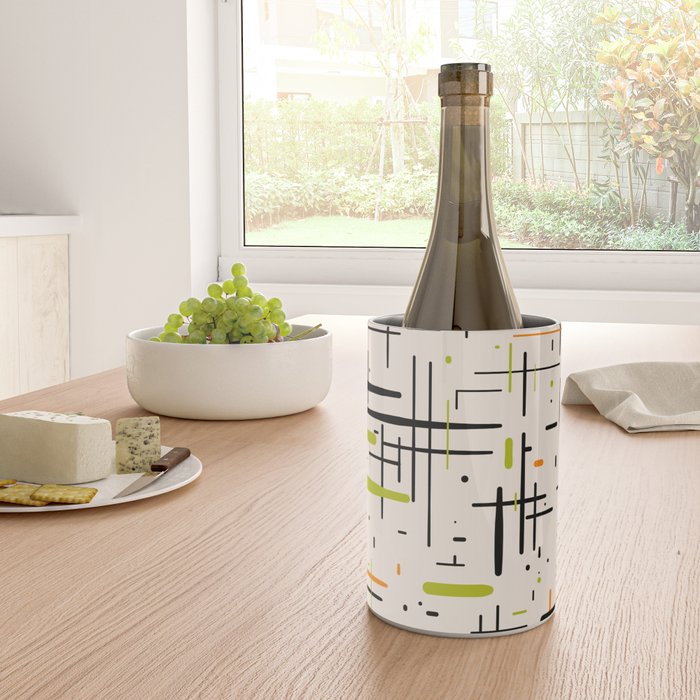  Mid-Century Modern Kinetikos Pattern in Cream, Black, Lime Green, and Orange Wine Chiller Gallery Image 4