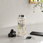 Mid-Century Modern Kinetikos Pattern in Cream, Black, Lime Green, and Orange Water Bottle Gallery Image 4
