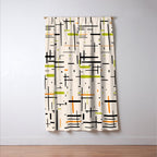  Mid-Century Modern Kinetikos Pattern in Cream, Black, Lime Green, and Orange Window Curtain Gallery Image 3