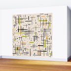  Mid-Century Modern Kinetikos Pattern in Cream, Black, Lime Green, and Orange Wall Mural Gallery Image 2