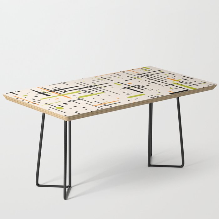  Mid-Century Modern Kinetikos Pattern in Cream, Black, Lime Green, and Orange Coffee Table Gallery Image 1