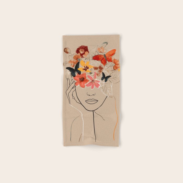 WOMAN WITH FLOWERS 7 Line Art  Bath Towel Gallery Image 1