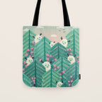 Creatures of the Forest in Springtime (Cute Yetis Hiding Whimsical Nature Art) Tote Bag Gallery Image 1
