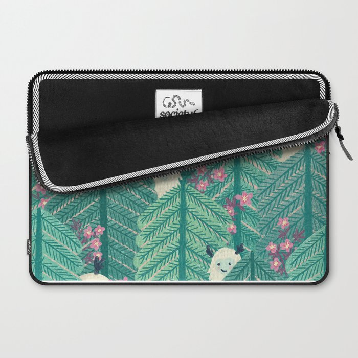 Creatures of the Forest in Springtime (Cute Yetis Hiding Whimsical Nature Art) Laptop Sleeve Gallery Image 2