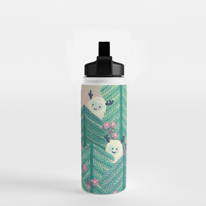Creatures of the Forest in Springtime (Cute Yetis Hiding Whimsical Nature Art) Water Bottle Gallery Image 2