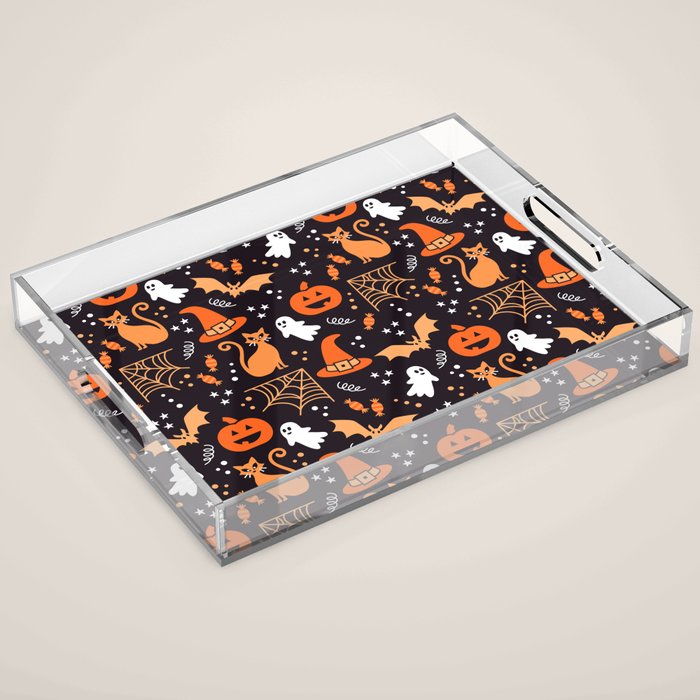 Halloween party illustrations orange, black Acrylic Tray Gallery Image 1