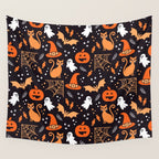 Halloween party illustrations orange, black Wall Tapestry Gallery Image 4