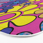 Retro Garden Gingham Flowers Bold 60s 70s Floral Pattern in Blue, Yellow, and Magenta Bath Mat Gallery Image 3