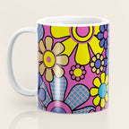 Retro Garden Gingham Flowers Bold 60s 70s Floral Pattern in Blue, Yellow, and Magenta Coffee Mug Gallery Image 3