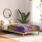 Retro Garden Gingham Flowers Bold 60s 70s Floral Pattern in Blue, Yellow, and Magenta Comforter Gallery Image 2