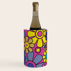 Retro Garden Gingham Flowers Bold 60s 70s Floral Pattern in Blue, Yellow, and Magenta Wine Chiller Gallery Image 2