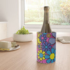 Retro Garden Gingham Flowers Bold 60s 70s Floral Pattern in Blue, Yellow, and Magenta Wine Chiller Gallery Image 4