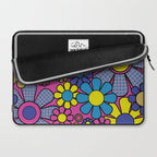 Retro Garden Gingham Flowers Bold 60s 70s Floral Pattern in Blue, Yellow, and Magenta Laptop Sleeve Gallery Image 2
