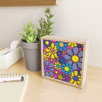 Retro Garden Gingham Flowers Bold 60s 70s Floral Pattern in Blue, Yellow, and Magenta Mini Art Print Gallery Image 2