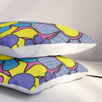 Retro Garden Gingham Flowers Bold 60s 70s Floral Pattern in Blue, Yellow, and Magenta Pillow Sham Gallery Image 3