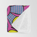 Retro Garden Gingham Flowers Bold 60s 70s Floral Pattern in Blue, Yellow, and Magenta Throw Blanket Gallery Image 3