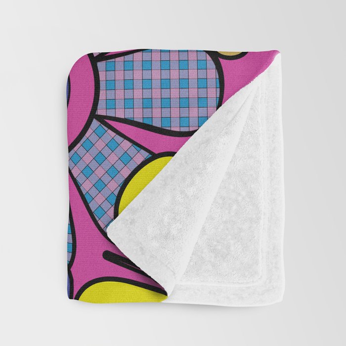 Retro Garden Gingham Flowers Bold 60s 70s Floral Pattern in Blue, Yellow, and Magenta Throw Blanket Gallery Image 3