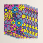 Retro Garden Gingham Flowers Bold 60s 70s Floral Pattern in Blue, Yellow, and Magenta Wrapping Paper Gallery Image 3