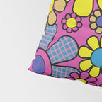 Retro Garden Gingham Flowers Bold 60s 70s Floral Pattern in Blue, Yellow, and Magenta Pillow Sham Gallery Image 4
