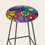 Retro Garden Gingham Flowers Bold 60s 70s Floral Pattern in Blue, Yellow, and Magenta Stool Gallery Image 2