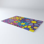 Retro Garden Gingham Flowers Bold 60s 70s Floral Pattern in Blue, Yellow, and Magenta Rug Gallery Image 3