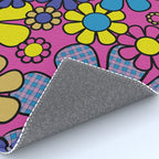 Retro Garden Gingham Flowers Bold 60s 70s Floral Pattern in Blue, Yellow, and Magenta Rug Gallery Image 4