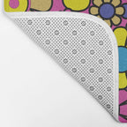 Retro Garden Gingham Flowers Bold 60s 70s Floral Pattern in Blue, Yellow, and Magenta Bath Mat Gallery Image 2