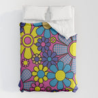 Retro Garden Gingham Flowers Bold 60s 70s Floral Pattern in Blue, Yellow, and Magenta Duvet Cover Gallery Image 6