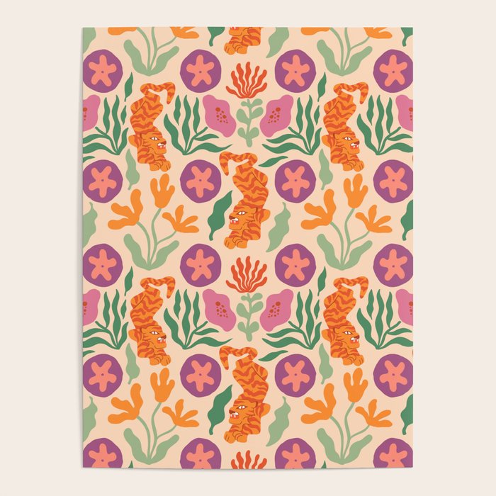 Whimsical and Fierce! // Tiger Pattern Poster Gallery Image 1