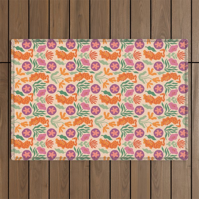 Whimsical and Fierce! // Tiger Pattern Outdoor Rug Gallery Image 1