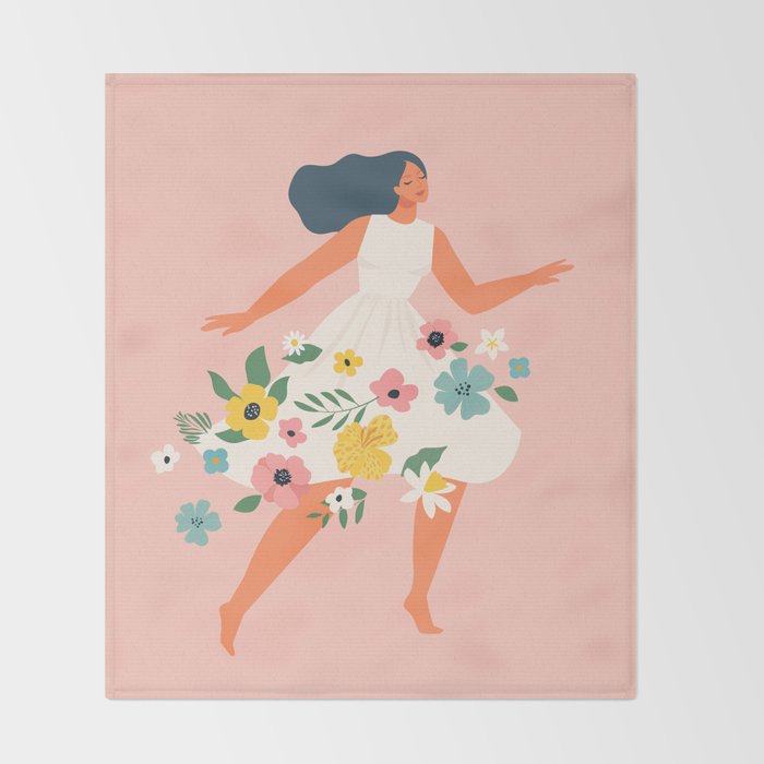 Dancing woman with flowers Throw Blanket Gallery Image 2