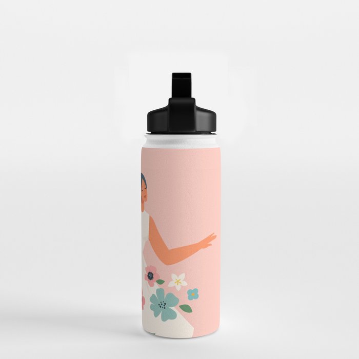 Dancing woman with flowers Water Bottle Gallery Image 2