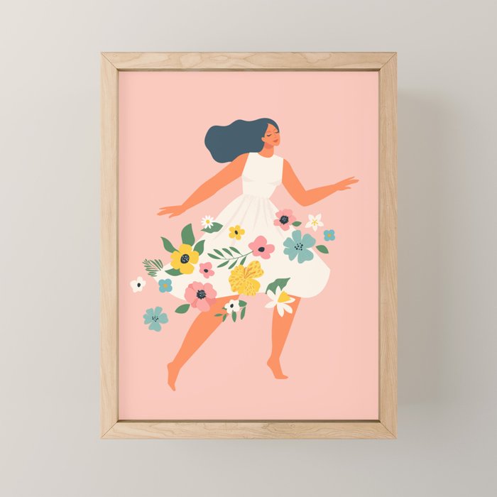 Dancing woman with flowers Mini Art Print Gallery Image 1