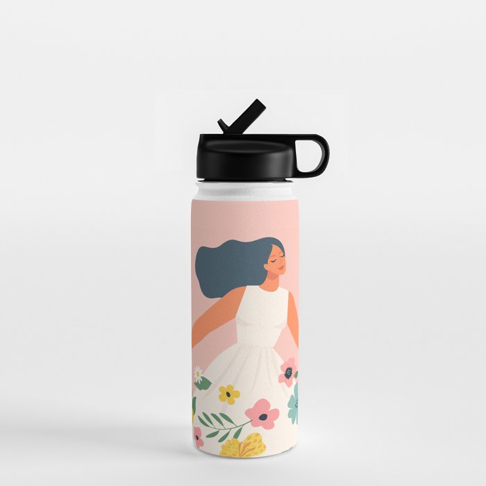 Dancing woman with flowers Water Bottle Gallery Image 1