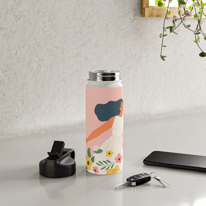Dancing woman with flowers Water Bottle Gallery Image 4