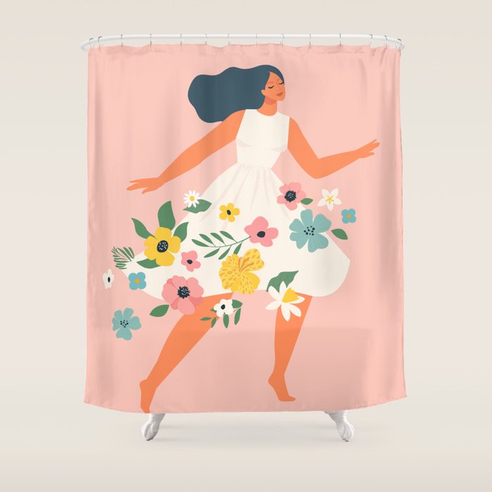 Dancing woman with flowers Shower Curtain Gallery Image 1