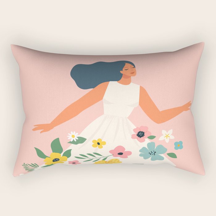 Dancing woman with flowers Rectangular Pillow Gallery Image 1