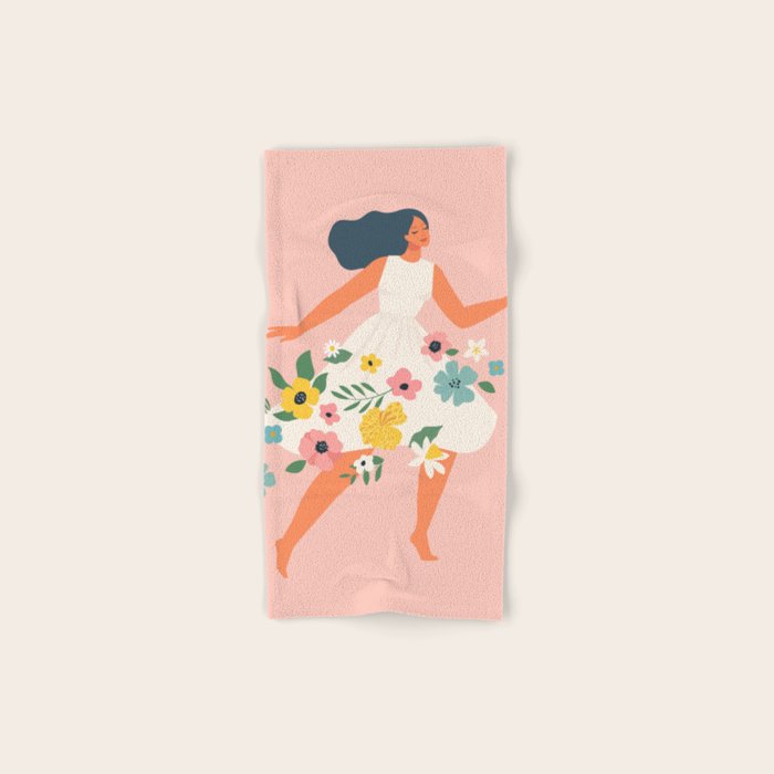 Dancing woman with flowers Bath Towel Gallery Image 1