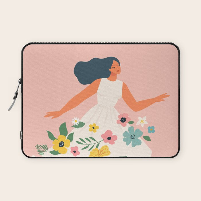 Dancing woman with flowers Laptop Sleeve Gallery Image 1