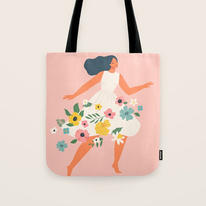 Dancing woman with flowers Tote Bag Gallery Image 1