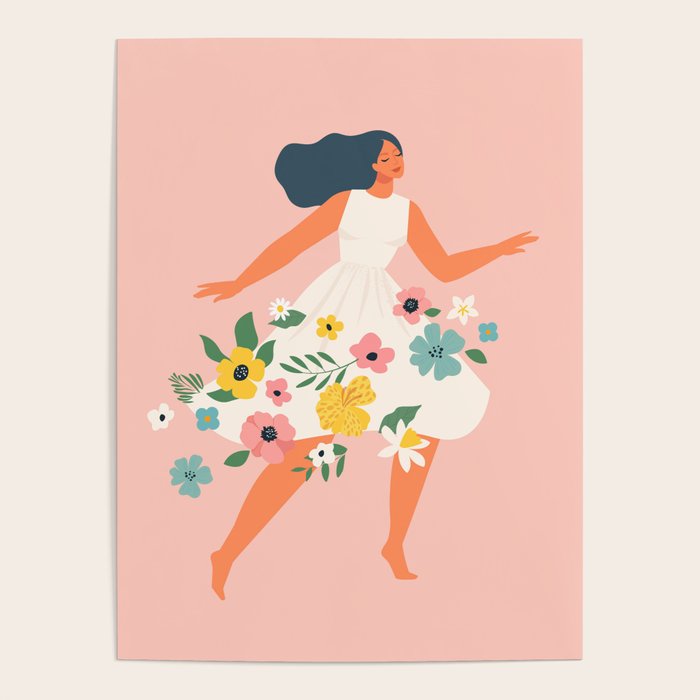 Dancing woman with flowers Poster Gallery Image 4